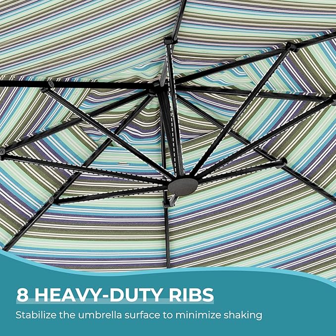Grand patio 11 FT Cantilever Umbrella with Base Outdoor Large Round Aluminum Offset Umbrella for Pool Garden Backyard (Stripes, 11 FT) GrandPatio