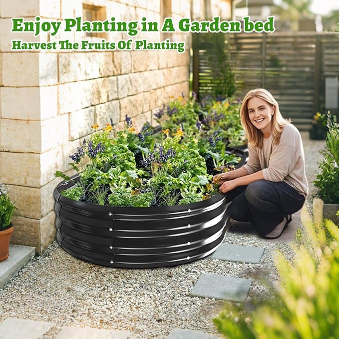Oval Galvanized Planter Box, Metal Raised Garden Bed - 0.8MM Thick- Ideal for Outdoor Gardening and Planting of Vegetables Flowers Fruits Succulent Plants and Others (Black, 6X3X1 FT) TBMLC