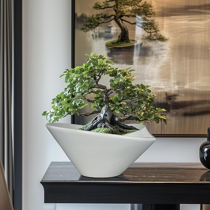 Bonsai Pots 13 Inch - Ceramic Succulent Pots with Drainage Hole Decorative Plant Pot Indoor Large Outdoor Planter Modern Flower Pot for Home Garden Office Room Decor Gray Teagas