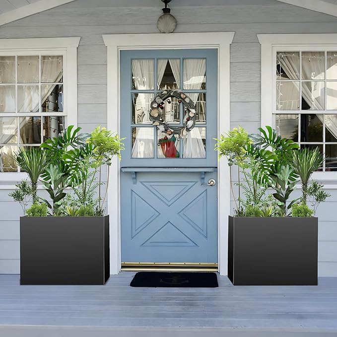 All-Weather Large Metal Planter Box,30" Lx10“Wx24”H Rectangular Planter with Drainage Holes & Removable Shelf,Modern Tall Outdoor Planters for Tall Small Plants, Trees, Flowers,Garden Patio CONGFUTT