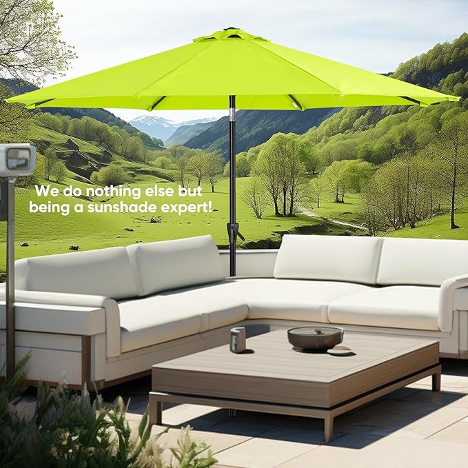 Tempera Patio Market Outdoor Table Umbrella with Auto Tilt and Crank, Large Sun Umbrella with Sturdy Pole & Fade Resistant Canopy, Easy to Set TemperaPatioLife