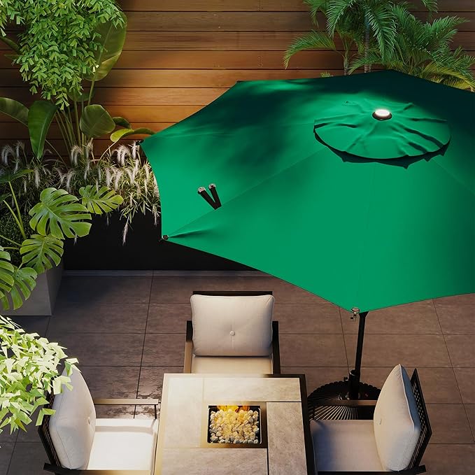 Abba Patio 9FT Lyon Outdoor Patio Umbrella Outdoor Table Umbrella with Push Button Tilt and Crank Market Umbrella 8 Sturdy Ribs UV Protection Waterproof for Garden Deck Backyard Pool Dark Green AbbaPatio