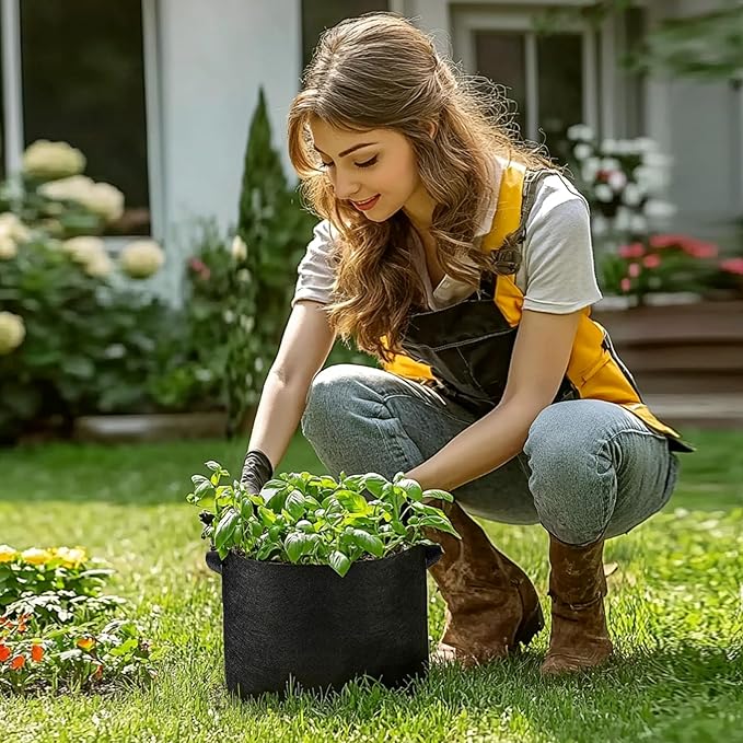 T4U 1 Gallon Grow Bags, Upgrade Grow Bags with Handles, Heavy Duty Thickened Nonwoven Fabric Pots, 1 Gallon Pots for Plants, Herb, Mint, Thyme (5 Pack) T4U