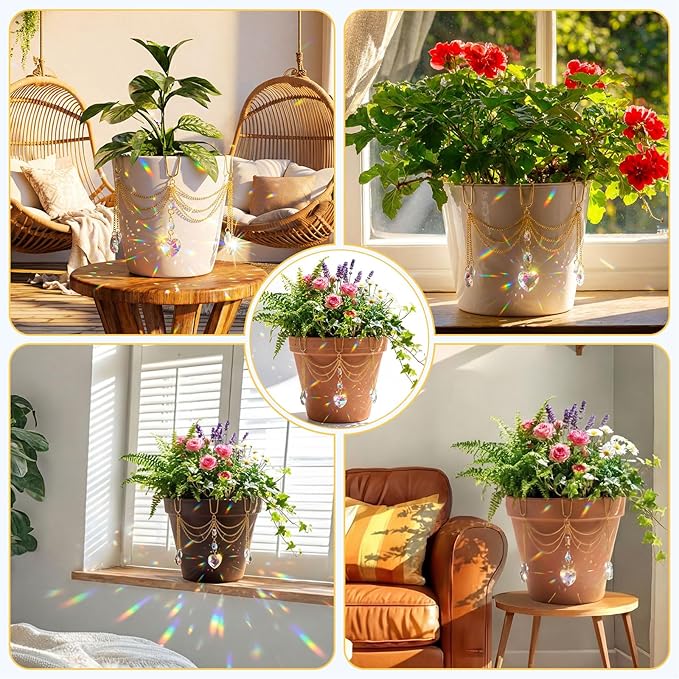 Sun Catcher Plant Hanger with Beads and Glass Crystal Beaded Plant Accessories for Indoor Home Rainbow Decor Pot Accessory(Flower Pot Not Included) (Heart) Rootora