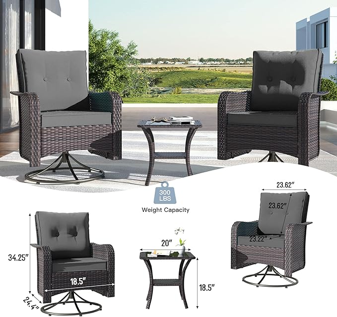 Kullavik 11 Pieces Outdoor Patio Furniture Set,PE Wicker Rattan Sectional Sofa Patio Conversation Sets with 43" 55000BTU Gas Propane Fire Pit Table,Swivel Rocking Chairs Set,Grey KULLAVIK