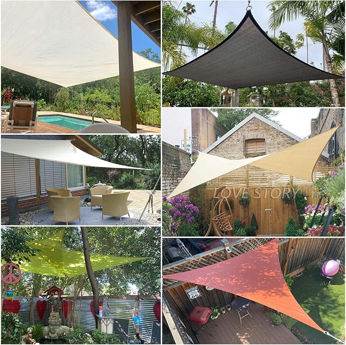 LOVE STORY 20' x 20' x 20' Triangle Turquoise Blue Sun Shade Sail Canopy UV Block Awning for Outdoor Patio Garden Backyard LOVESTORY