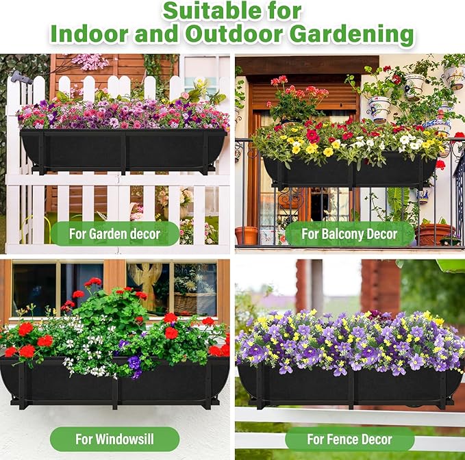 Riare 4 Pack 24 Inch Black Fabric Window Box Liners- Felt Square Trough Planter Basket Liners Replacement, Non-Woven Hanging Flower Plant Box Liner for Outdoor Plants Garden Fence- Avoid Birds Nesting Riare