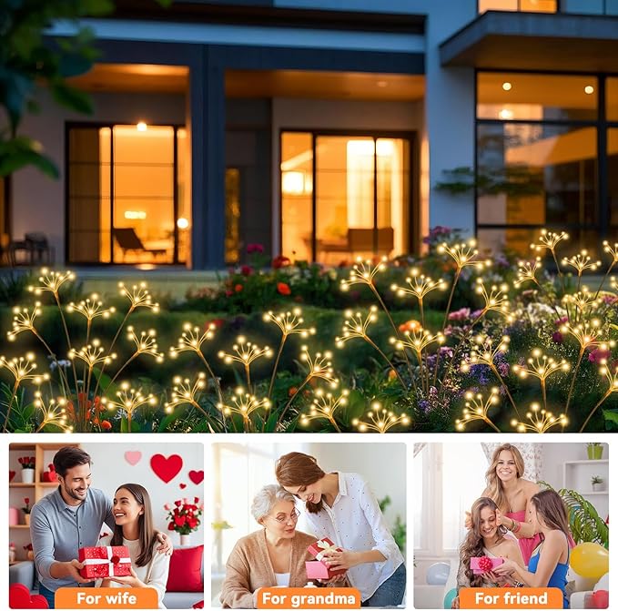 Solar Garden Lights 2 Pack Waterproof Solar Swaying Starburst Light Outdoor Lights for Yard Patio Walkway Pathway Party Wedding Christmas Decoration, Warm White Yaafen