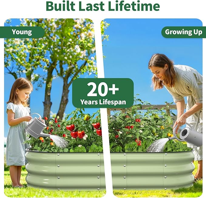 Kesfitt Raised Garden Bed, 6x3x1 FT Galvanized Steel Metal Raised Garden Bed, Oval Open-Bottom Design, 12-Inch Deep for Outdoor Vegetable & Herb Gardening, Fruit Green Kesfitt
