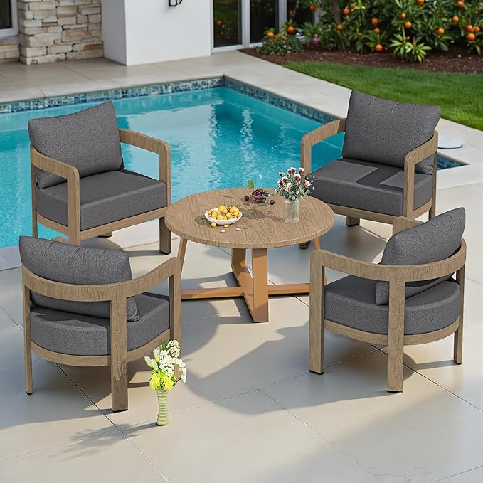 Outdoor Patio Furniture Set, 5 Pieces Modern Metal Patio Conversation Set with 6" Thick Cushions, Outdoor Lounge Sofa 350lbs for Backyard Porch Balcony, Grey COMLAXFIELD