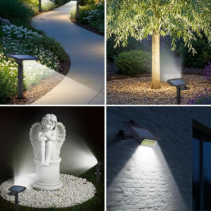 4 Pack Solar Spot Lights Outdoor Waterproof IP68, Auto On/Off Bright Solar Powered Spotlights with Wall Mount & Ground 2 IN 1, Adjustable Solar Landscape Lights for Outside Yard Garden Pathway Latband