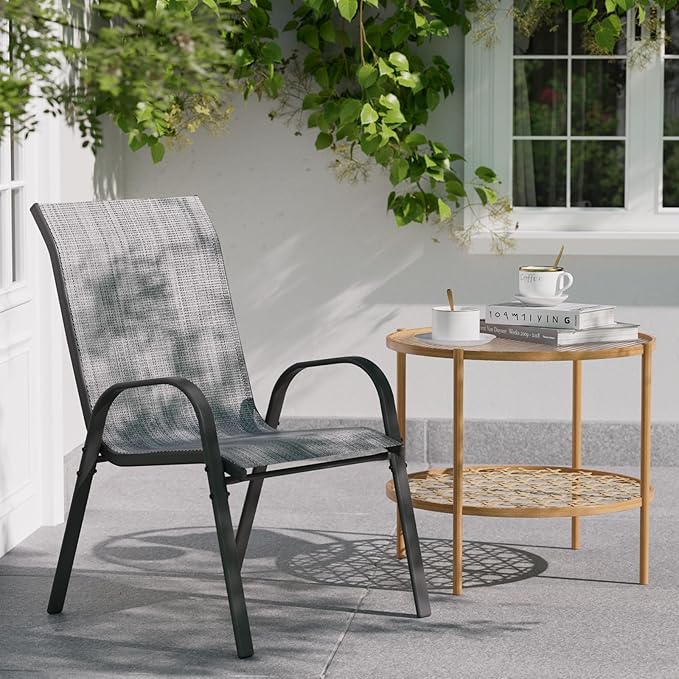 Patio Dining Chairs Set of 6, Outdoor Stackable Dining Chairs High Back, Patio Furniture for Backyard, Porch, Garden, Poolside (Grey) VonzoyHome