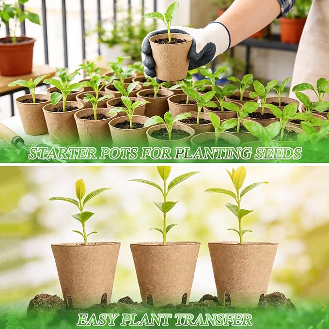 120 Pcs Round Peat Pots 2.4"+3.14"+4" Plant Starter Nursery Pot with Drainage Holes Garden Germination Seedling Pots with 120 Plant Labels for Indoor Outdoor Gardens Rootora
