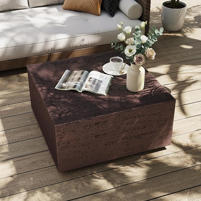 UPHA Outdoor Square Coffee Table, Small Modern Minimalist Accent Tables, Low Light Concrete Center Table for Living Room, Outside Patio, Deck, 28×28×13, Rust Red UPHA