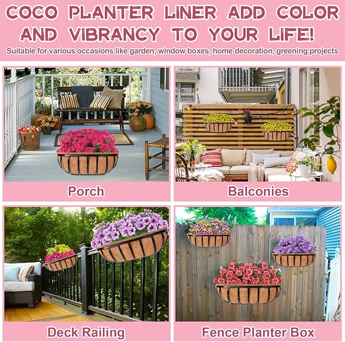 Riare 2 Pack 36 Inch Trough Coco Coir Liners for Planters, Pre-Formed Coconut Coir Replacement Liner Natural Coco Fiber Window Box Liners for Wall Planter, Window Basket Deck Railing Planter Riare