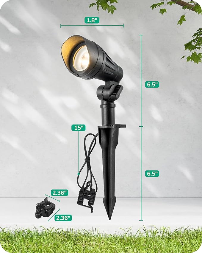 EDISHINE Low Voltage Landscape Lights, 3.2W 12V ACDC 240LM Low Voltage Spotlight, CRI 80 & Beam Angle 35°, 3000K, Aluminum Housing Outdoor Landscape Lighting for Trees, Yard, Garden, Houese 8 Pack EDISHINE