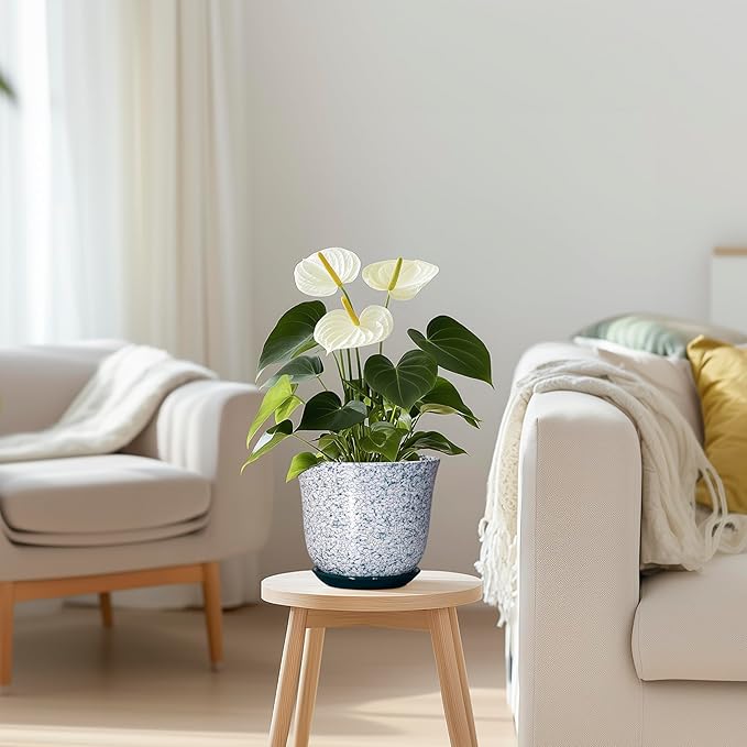 5.6 Inch Plant Pot - Ceramic Plant Pots for Indoor Outdoor, Round Orchid Succulent Pots with Drainage Hole and Saucer, Modern Flower Pot, Home Office Decor, Green-White SUNPOTFOR