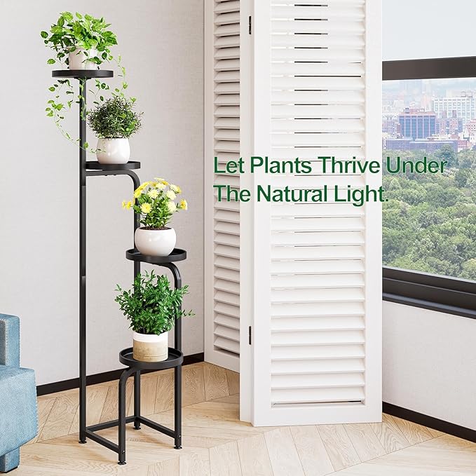 Plant Stand Indoor Outdoor 4 Tier Metal Plant Shelf for Multiple Plants Corner Flower Holders for Living Room Balcony Bedroom Patio Garden, Black (Black, 4-Tier) INGIORDAR