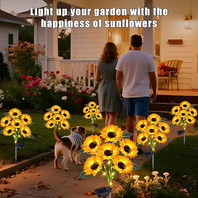 Solar Sunflower Lights Outdoor Flower Garden Stake Lights,4 Pack 24 Sunflower Waterproof Lights for Outside Party Gardening Gifts Mother's Day for Patio Yard Pathway Party Housewarming Gift yeuago
