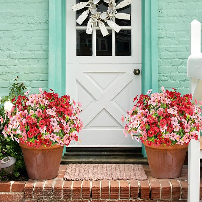 AGIRL 16 Bundles Artificial Flowers for Outdoor,No Fade Fake Plastic Flowers Faux Plants for Hanging Planters Decoration Indoor Outside Garden Porch Window Box Home Wedding AGIRL