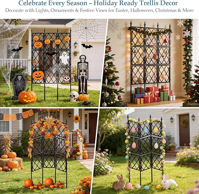 5.25FT Metal Garden Trellis for Climbing Plants Outdoor and Indoor, Black Iron Pipe Support Fence Climbing Plant Frame Wall Trellis with Garden Twist Tie for Ivy Vines Vegetable Flower DEVISEFUN