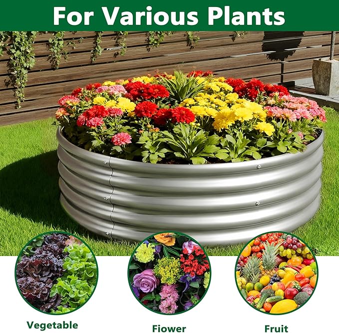 zizin 2 Pack Galvanized Raised Garden Bed Metal Round Raised Garden Beds Outdoor Planter Box for Vegetables (4FT, Silver) zizin