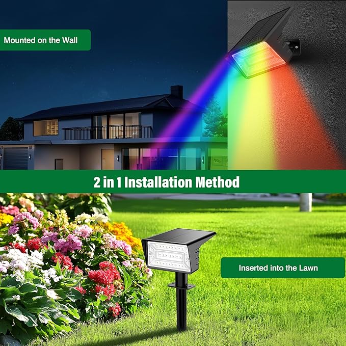 Solar Spot Lights Outdoor with 7 Lighting Modes RGB, 2 Pack Solar Color Changing Lights IP68 with 29 LED & Auto On/Off, Multicolor Outdoor Lights for Outside, Garden, Yard(Multicolor) Rootora