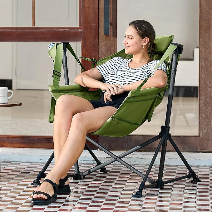TIMBER RIDGE Hammock Camping Chair, Oversized Swinging Hammock Chair with Adjustable Back and Seat for Outdoor Lawn, Sports, Supports 400lbs, Green TIMBERRIDGE