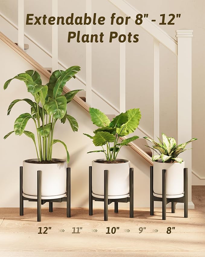 Adjustable Plant Stand Indoor, Bamboo Plant Stand Fits 8 9 10 11 12 Inches, Small Corner Planter Holder for Indoor Plants, Single Floor Plant Stands for Living Room Balcony, Tea Brown Tall Gentingbro