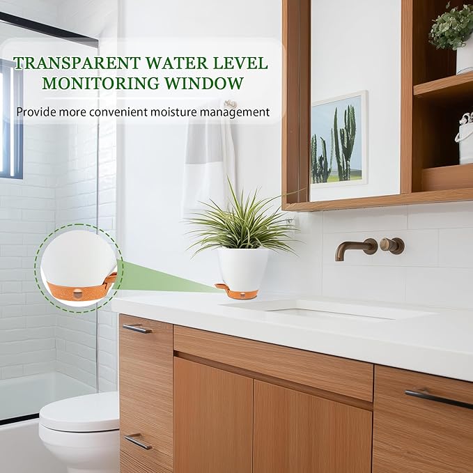 6 Inch Self Watering Pots for Indoor Plants (5-Pack) – Small Plastic Planters with Water Window, Drainage Holes & Trays, Indoor Outdoor Flower Pots for Herbs, Succulents, Home Garden Decor (White) Fielda