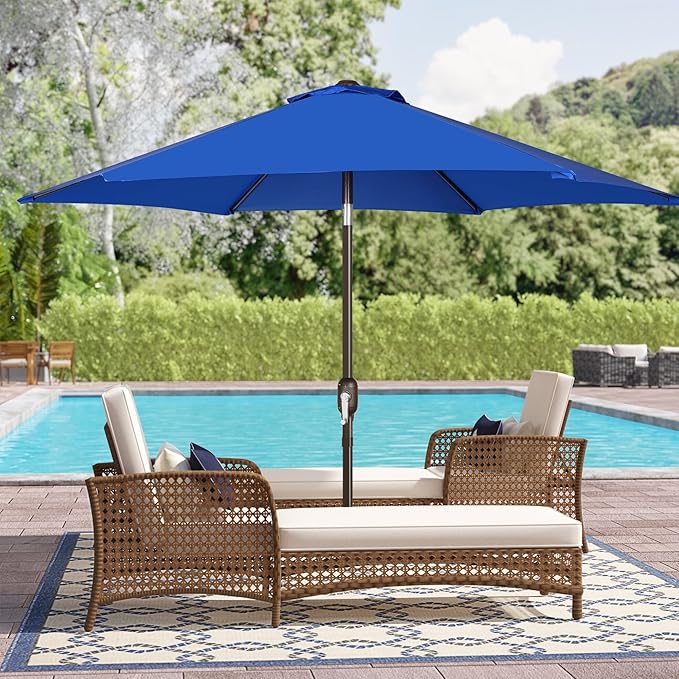 Blissun 7.5 ft Patio Umbrella, Yard Umbrella, Outdoor Market Umbrella with Push Button Tilt Crank, Royal Blue Blissun