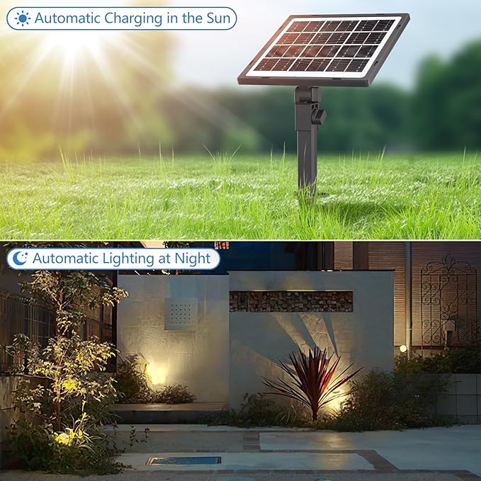 MEIHUA Solar Spot Lights Outdoor, 3 in 1 Landscape Spotlights 2700K Warm White, 3 Lighting Modes & 3 Brightness, IP66 Waterproof Solar Lights Outdoor Garden for Pathway Driveway Yard Tree MEIHUA