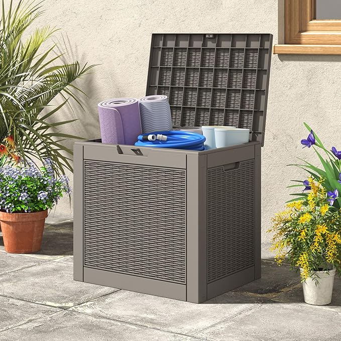 Outdoor Storage Box, Resin Deck Boxes Indoor and outdoor, Waterproof Storage Box Lockable Lid (Grey, 35 Gallon-2 Pack) NBYSGO