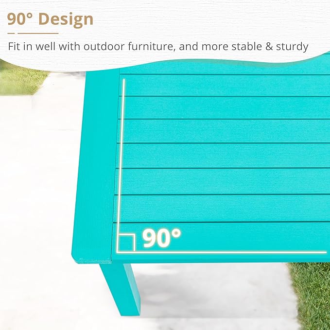 LUE BONA Outdoor Coffee Table, HDPS Patio Coffee Tables for Outside Rectangle, Adjustable Levelling Feet/Weather Resistant, Patio Table for Deck, Pool, Balcony, Indoor or Outdoor Use, Aruba Blue LUEBONA