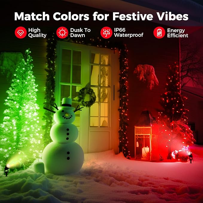 L LOHAS LED Red Spotlight Outdoor, Tree Spot Lights for Yard, Auto On/Off 5W 120V Landscape Lighting for House, Holiday, Christmas Decoration, 450LM IP66 Waterproof, UL Listed, 2 Pack LLOHASLED