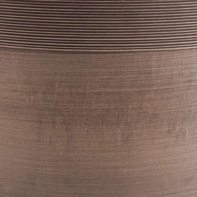 PSW Pot Collection FM35TP 14-inch Plastic/Stone/Wood Composite Large Ribbed Planter – No Drainage Hole (Drillable), Indoor/Outer Garden Pot for Foliage, Trees, Flowers, Ferns, Taupe PSW