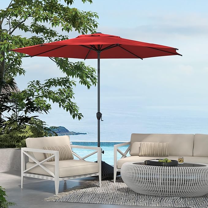 Abba Patio 9FT Lyon Outdoor Patio Umbrella Outdoor Table Umbrella with Push Button Tilt and Crank Market Umbrella 8 Sturdy Ribs UV Protection Waterproof for Garden Deck Backyard Pool Dark Red AbbaPatio