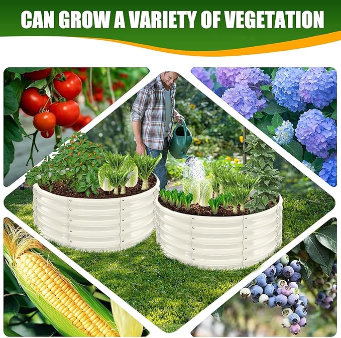17" Tall Elevated Round Metal Rised Garden Bed- 3.3'x3.3' in Size and 0.8MM Thick Durable Planter Box for Vegetables Flowers Succulent at Patio/Garden Outdoor (White, 3.3FT Diameter) TBMLC