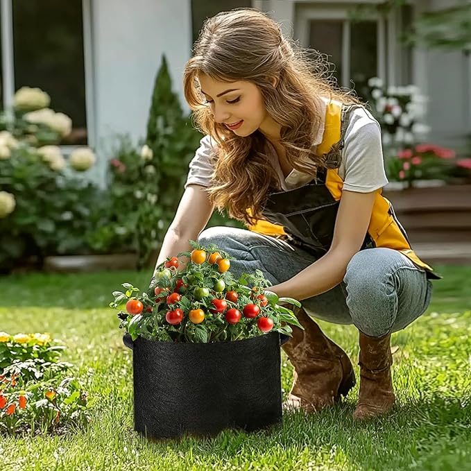 T4U 5 Gallon Grow Bags, Upgrade Grow Bags with Handles, Heavy Duty Thickened Nonwoven Fabric Pots, 5 Gallon Pots for Plants, Strawberry, Cherry Tomatoes (5 Pack) T4U