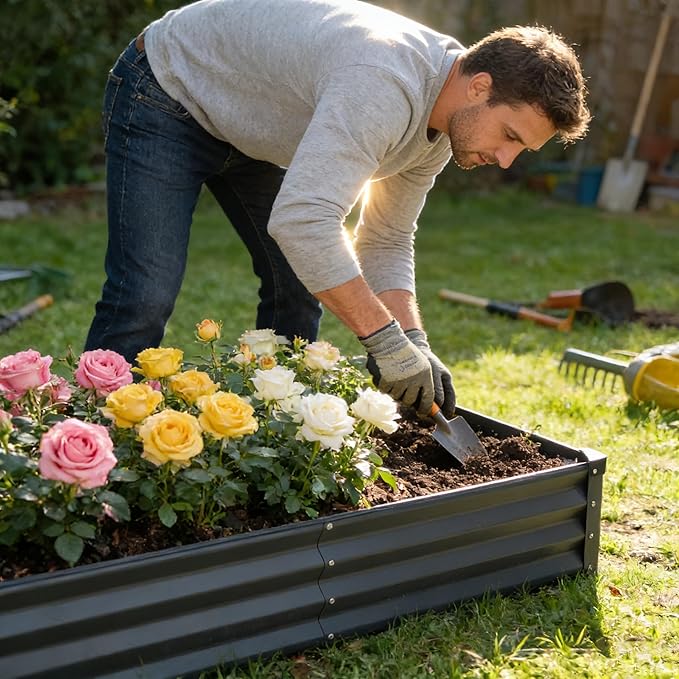 GARDMAX 8x4x1FT Galvanized Raised Garden Bed Kit, Metal Planter Boxes Outdoor with Easy Assembly, Large Garden Bed for Vegetables, Fruits, Flower, Herbs Rectangle Dark Gray ChooseGardmaxforbetterlife