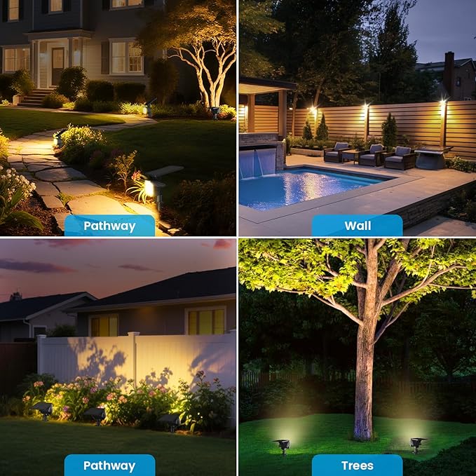 VOLISUN Solar Spotlight Outdoor, IP67 Waterproof Solar Landscape Spot Lights,Uplights for Yard Garden Pathway - 8 Pack (Warm White) 27 LED 3 Lighting Modes VOLISUN