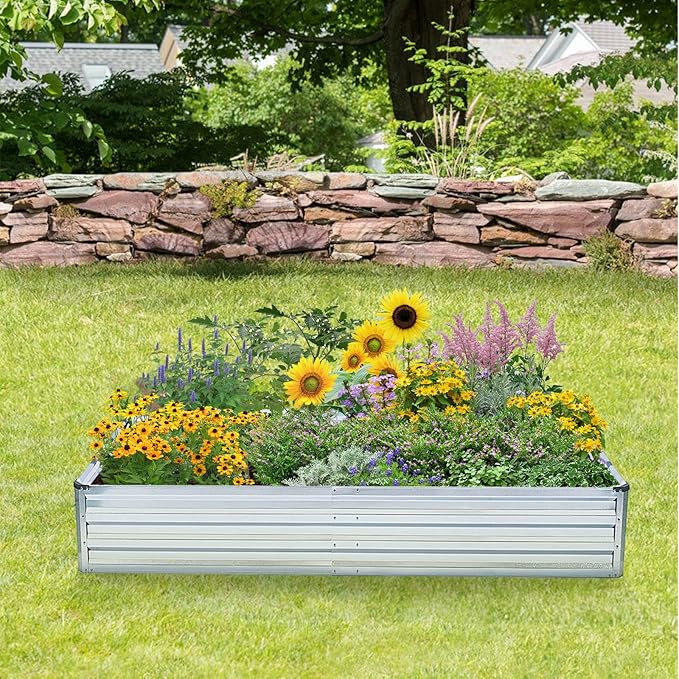 Galvanized Raised Garden Bed Kit - Metal Raised Planter 2pcs/Pack 6'x3'x1' for Flowers Plants, Vegetables Herb Veezyo