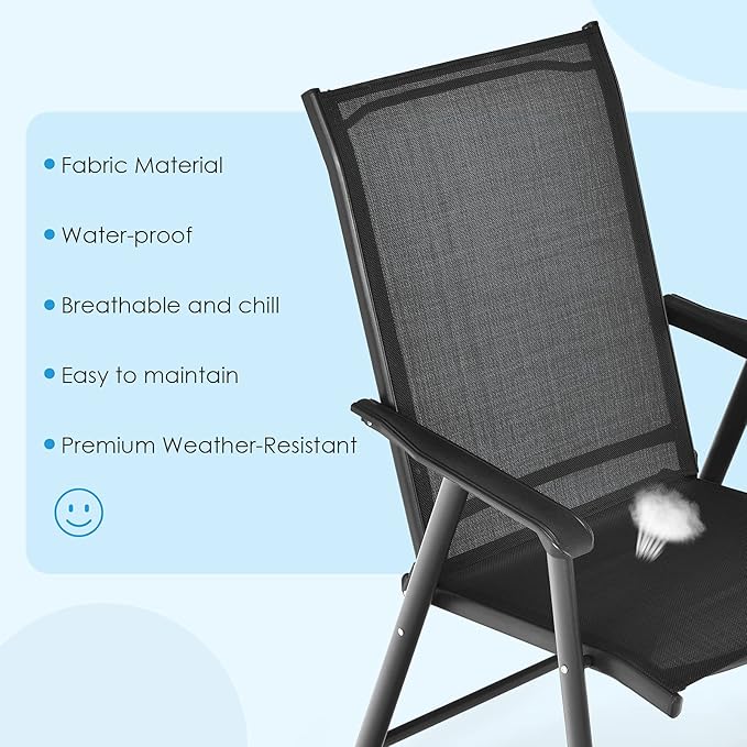 Giantex Set of 4 Patio Folding Chairs, Outdoor Chairs with Armrest, Portable Dining Chairs for Porch Camping Pool Beach Deck Lawn Garden, 4-Pack Patio Chairs, Metal Frame, Black Giantex