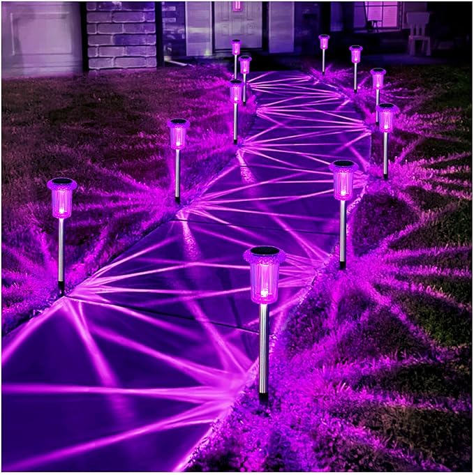 Halloween Solar Lights Outdoor 15 Pack Solar Pathway Lights Outdoor Halloween Decorations Waterproof Yard Lighting for Driveway Garden Walkway Path Landscape Lawn (Purple) Gorrzai
