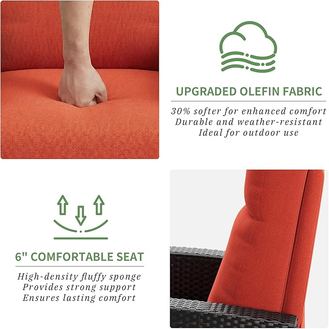 IDEALHOUSE Wicker Outdoor Recliner Reclining Patio Chairs with Adjustable Back & Footrest 150° Lay-Flat Reclining with Air Pump Rattan Flip-Up Side Table Outdoor Lounge Chairs for Pool Deck Balcony IDEALHOUSE
