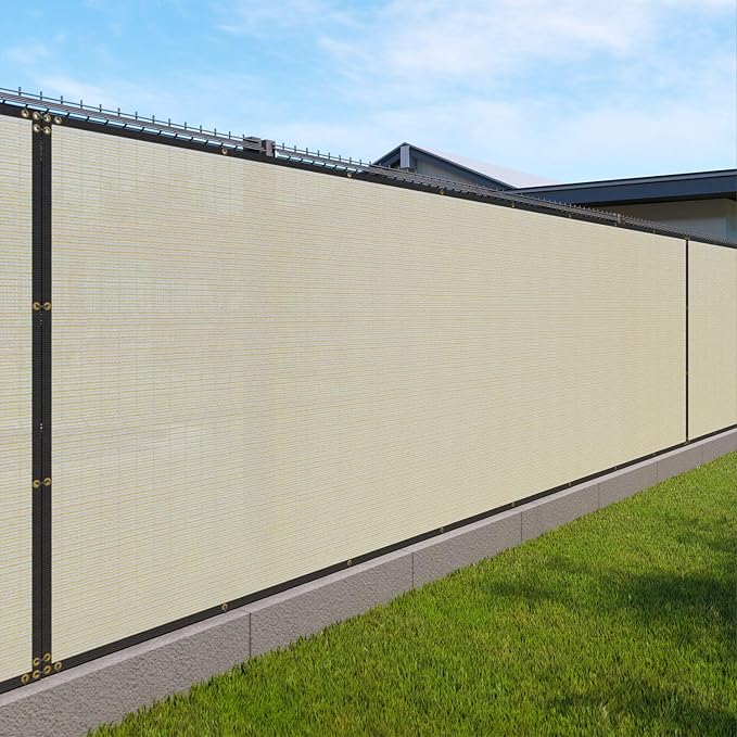 Windscreen4less Privacy Fence Screen Heavy Duty Windscreen Fencing Mesh Fabric Shade Net Cover with Brass Grommtes for Outdoor Wall Garden Yard Pool Deck, 6'x50' Beige Windscreen4less