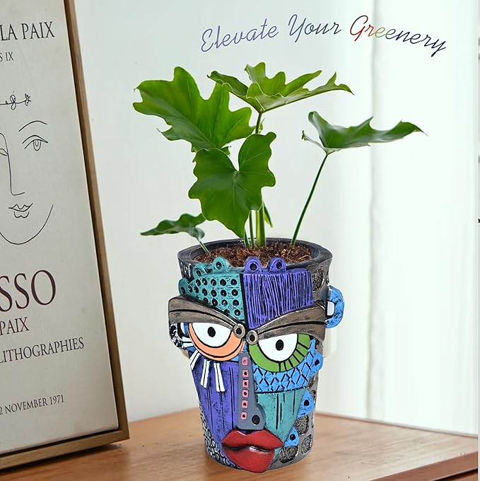 Abstract Face Planter Pots for Plants,Hand-Painted Colorful Flower Pots with Drainage,Indoor Outdoor Garden Decor Gift(Eclectic,Small) Midogaigai