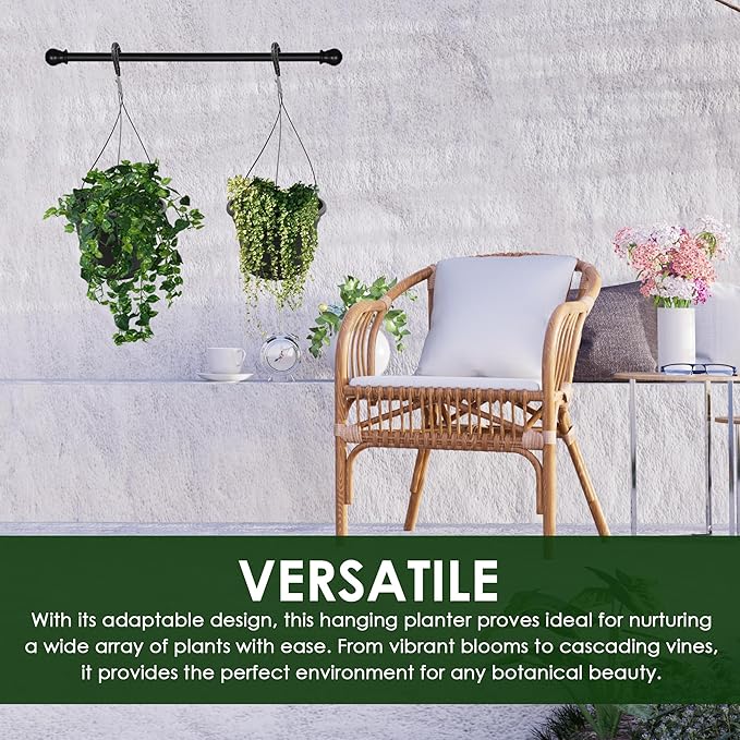 10in Euro Hanging Planters for Indoor Plants 2 Pieces 10inch Hanging Planter with (2) 40cm Hooks, Self Watering Indoor Outdoor Hanging Pots with Drainage Holes and Removable Drip Tray J3A+Collections