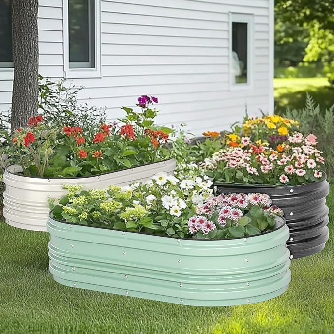 WORKPRO 2PK 4x2x1ft Galvanized Raised Garden Bed Set, Rust & Corrosion Protection, Easy Assembly, Safe Edge, Ideal for Vegetables & Flowers, Light Green WORKPRO