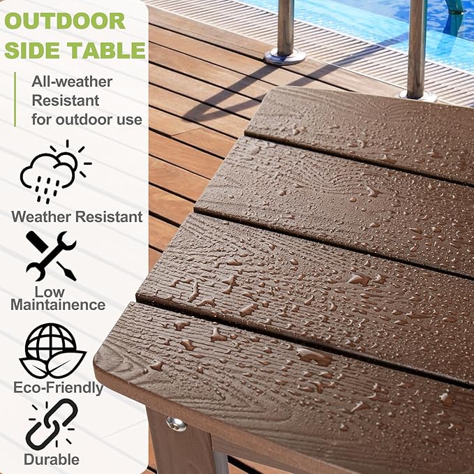 Y&M Outdoor Side Table, HIPS Adirondack Small Single Table, Waterproof Square Outside Table, Balcony Modern End Tables for Patio, Pool, Beach, Porch, Deck, Indoor or Outdoor Use, Coffee YM